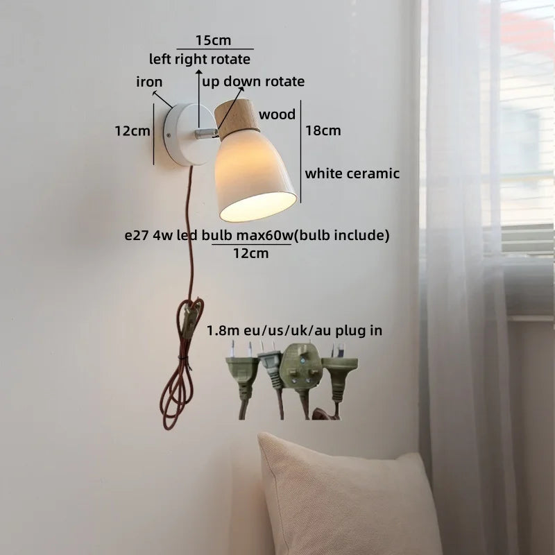 Chloé Ceramic Wall Light with Wood Accent