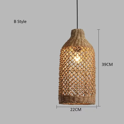Elise Japanische Rattan-Pendelleuchte E27 Geflochtener LED-Kronleuchter Beige