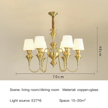 Classic Copper Ceiling Chandelier with Frosted Glass Shades for Living Room