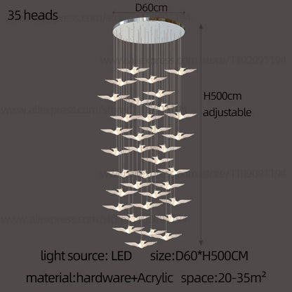 Delphine Swallow Bird LED Staircase Pendant Chandelier
