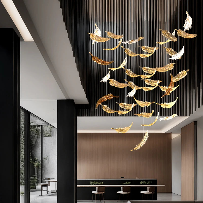 Aurelio Luxury Duplex Hotel Lobby Glass Stone LED Chandelier