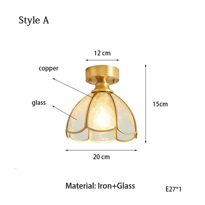 Adèle Klassische Glas-Deckenleuchte Kupferrahmen Retro