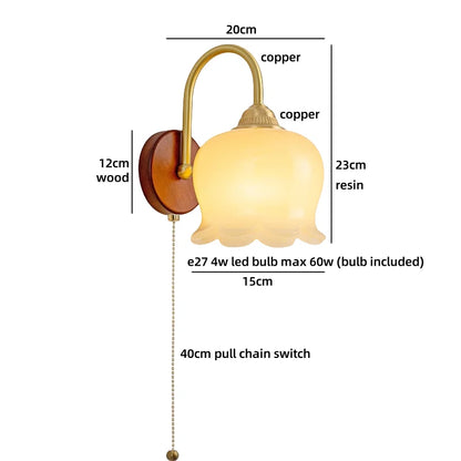 Amélie Nordic Glass Wood LED Wall Lamp Antique Brass