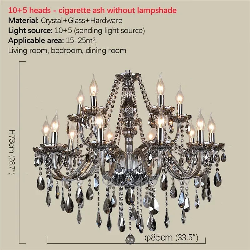 ELARA Europäische Luxus Kristall Pendelleuchte Rauchgrau Wohnzimmer Restaurant Schlafzimmer Villa Hotel Western Restaurant Kronleuchter