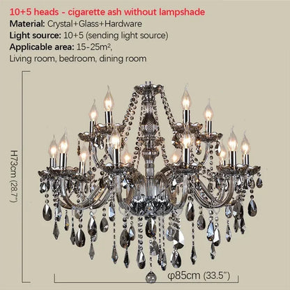 ELARA Europäische Luxus Kristall Pendelleuchte Rauchgrau Wohnzimmer Restaurant Schlafzimmer Villa Hotel Western Restaurant Kronleuchter