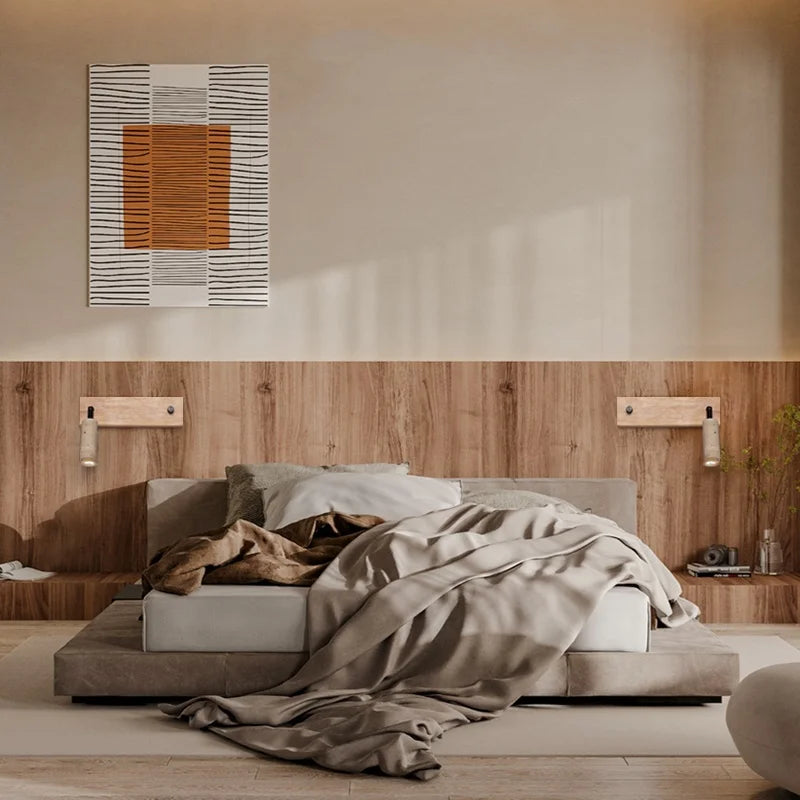 Lucie Travertine Stone Wall Lamp with Wooden Base
