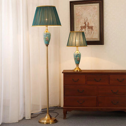 Élise Keramik Retro LED-Stehleuchte Stoffschirm Wohnzimmer