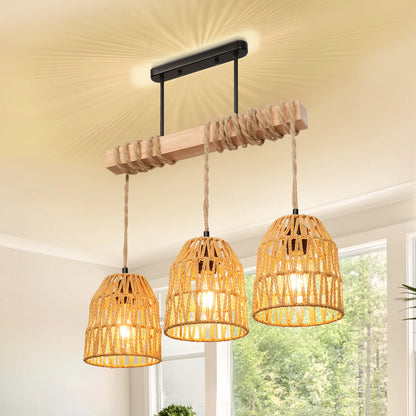 Élise Boho Rattan Ceiling Chandelier E27 Handwoven Flush Mount Light