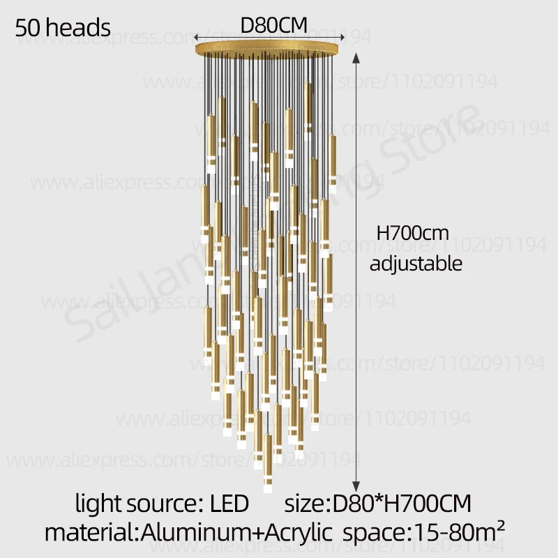 Aurélie Modern Gold LED Staircase Chandelier Light