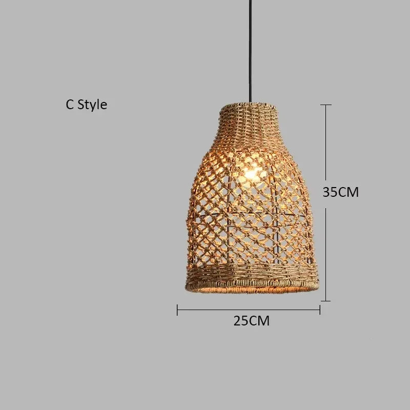 Elise Japanische Rattan-Pendelleuchte E27 Geflochtener LED-Kronleuchter Beige