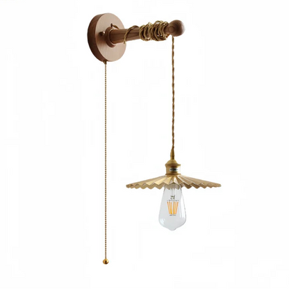 Madeleine Vintage Brass Wall Lamp with Ash Wood Base