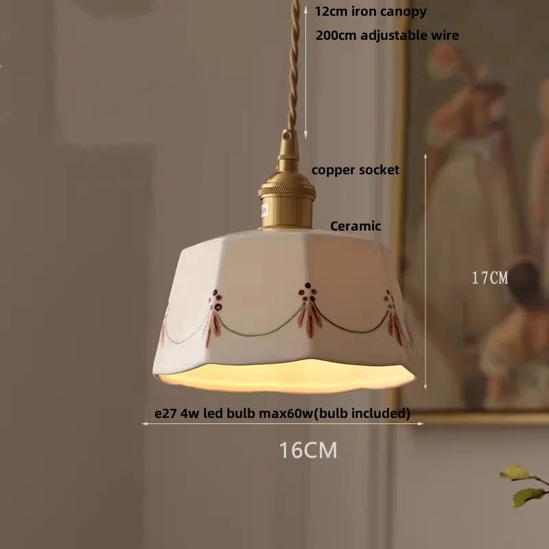 Élise Rose Blumen Keramik LED Pendelleuchte Nordisches Holz
