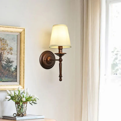 Amélie Retro Coffee Fabric Wall Lamp E14 European Bedside Light