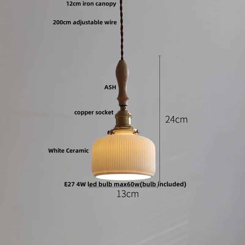Élise Rose Blumen Keramik LED Pendelleuchte Nordisches Holz