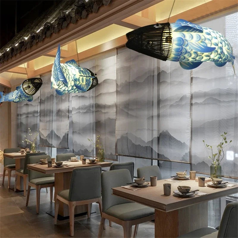 Koi Artisan Bambus-Fisch Pendelleuchte