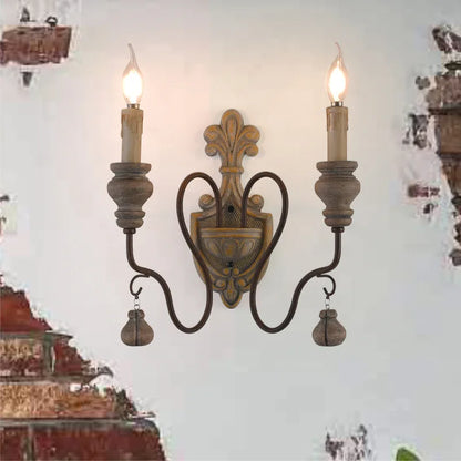 Sophie French Country Wood Iron Wall Lamp E14 Vintage Sconce