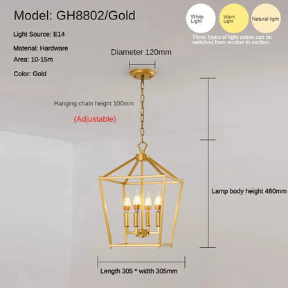 Vintage Gold Eisenkäfig Hängelampe für Esszimmer und Wohnbereiche