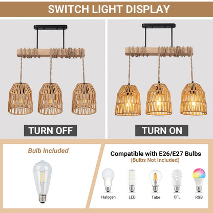 Élise Boho Rattan Ceiling Chandelier E27 Handwoven Flush Mount Light