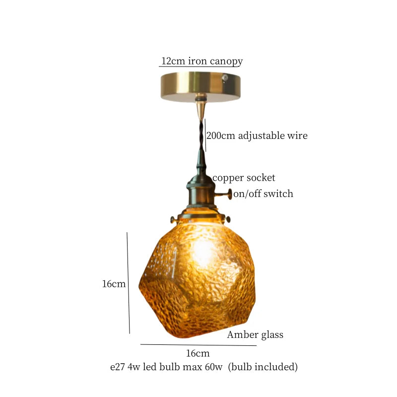 Élise Vintage Cracked Glass Copper LED Pendant Lamp Loft Style