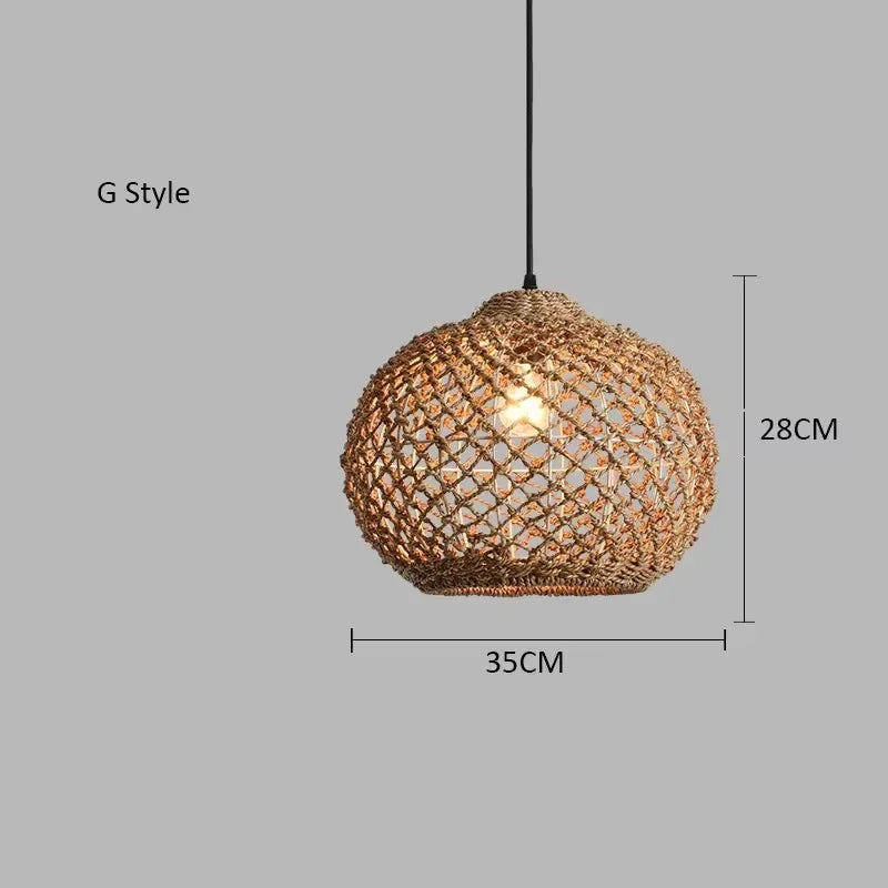Elise Japanische Rattan-Pendelleuchte E27 Geflochtener LED-Kronleuchter Beige