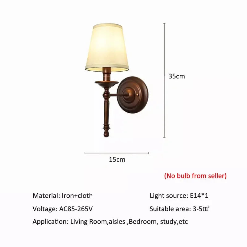 Amélie Retro Coffee Fabric Wall Lamp E14 European Bedside Light