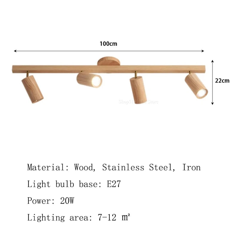 Camille Wooden LED E27 Surface Spotlight Ceiling Lamp
