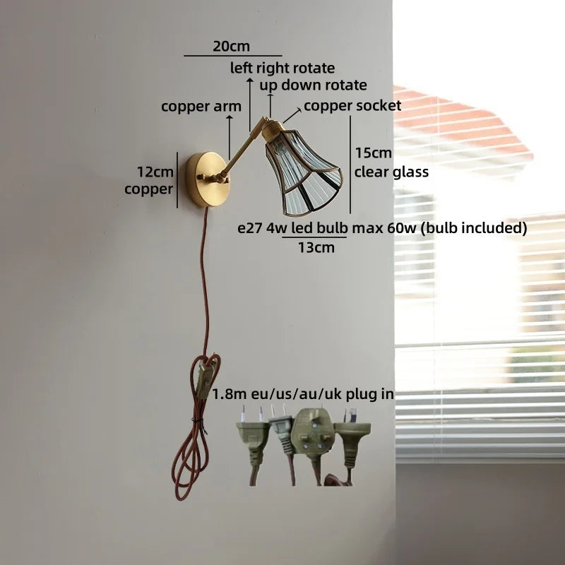 Élise Vintage Wandleuchte Messingarm aus Goldglas Kupfer mit LED
