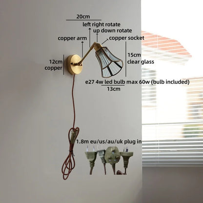 Élise Vintage Wandleuchte Messingarm aus Goldglas Kupfer mit LED