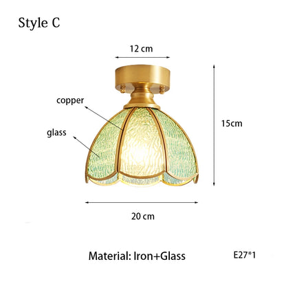Adèle Klassische Glas-Deckenleuchte Kupferrahmen Retro