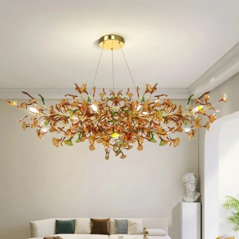 Luxuriöser Ginkgoblatt-Glas-Ast-Kronleuchter