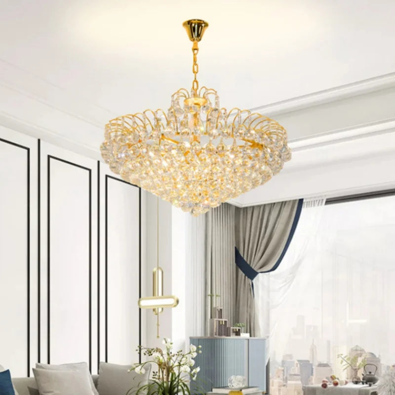 Célestine Golden Crystal Chandelier for Modern Living Interiors