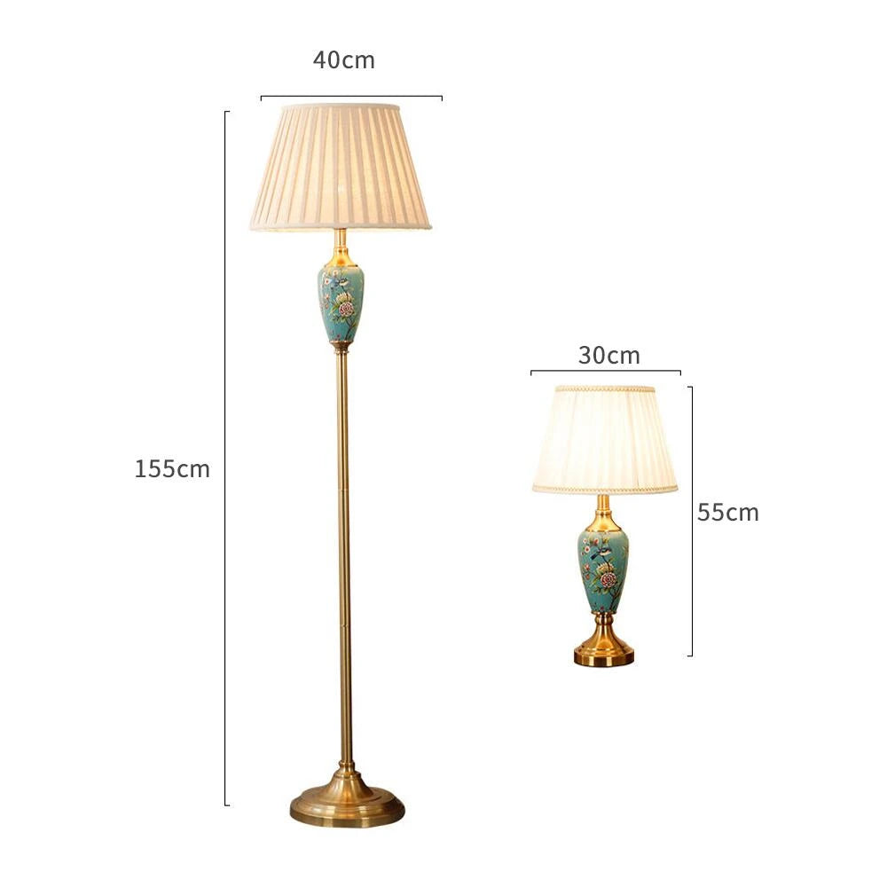Élise Keramik Retro LED-Stehleuchte Stoffschirm Wohnzimmer