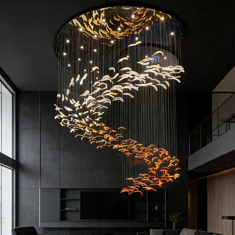 Aurelio Luxury Duplex Hotel Lobby Glass Stone LED Chandelier