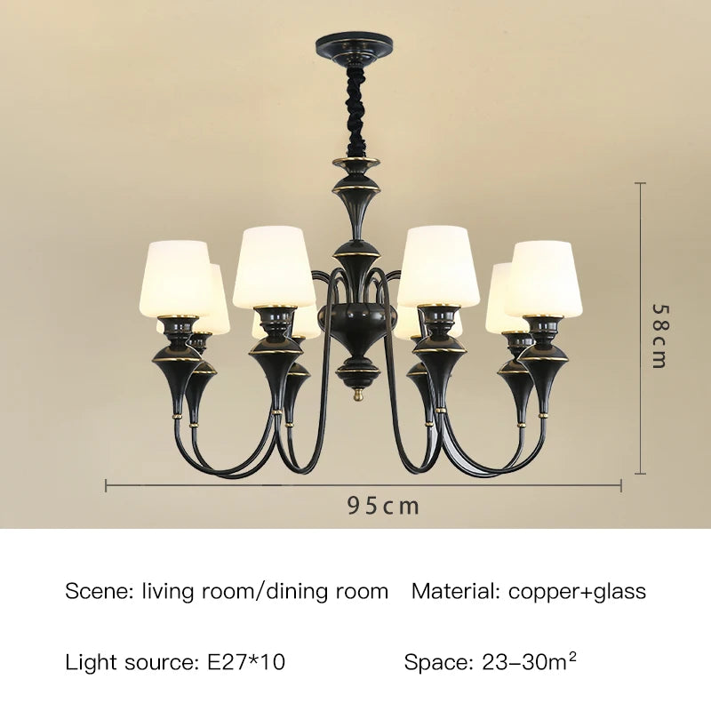 Classic Copper Ceiling Chandelier with Frosted Glass Shades for Living Room