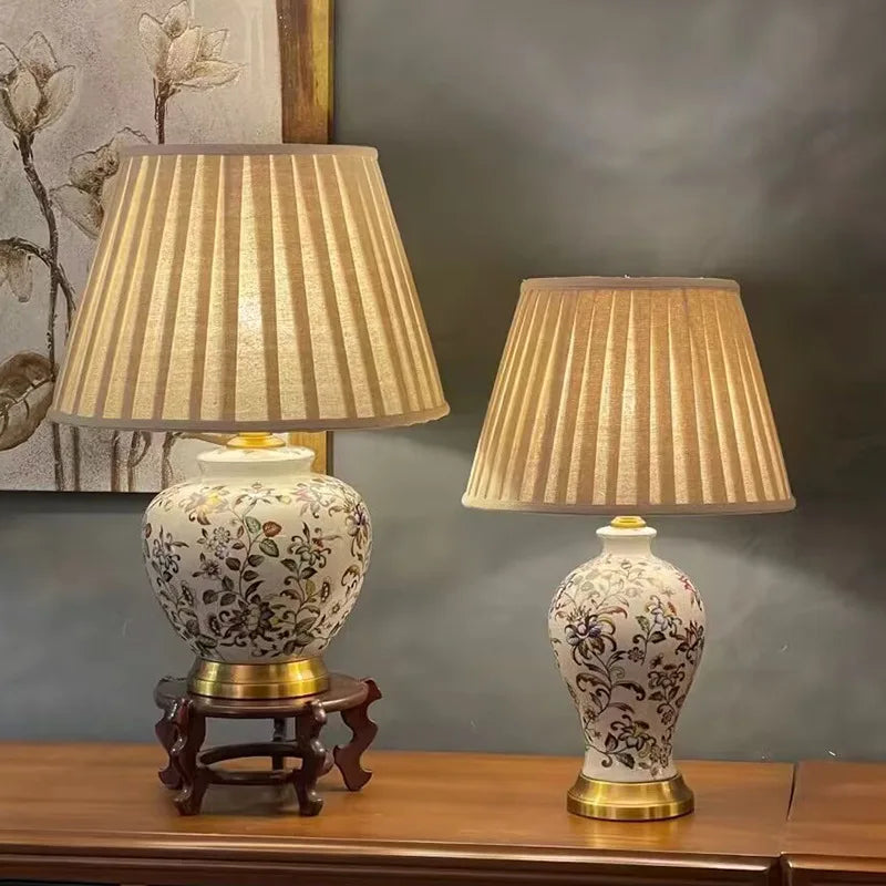 Amerikanische Retro-Keramik-LED-Stehleuchte mit dekorativem bedrucktem Finish