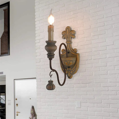Sophie French Country Wood Iron Wall Lamp E14 Vintage Sconce
