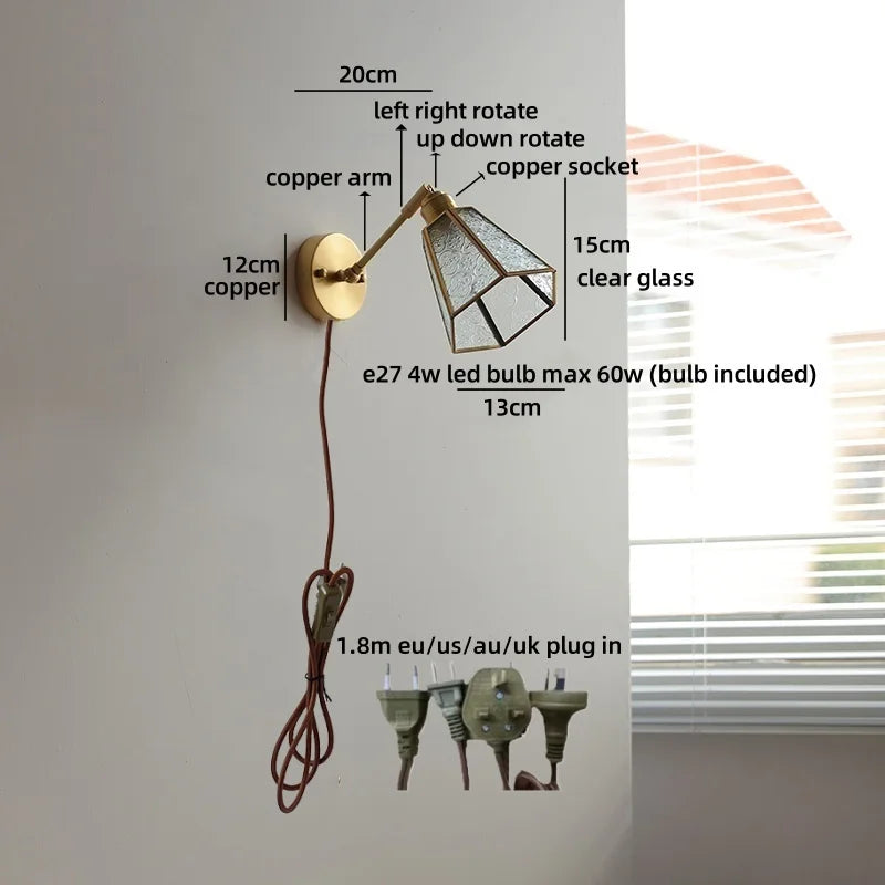 Élise Vintage Wandleuchte Messingarm aus Goldglas Kupfer mit LED