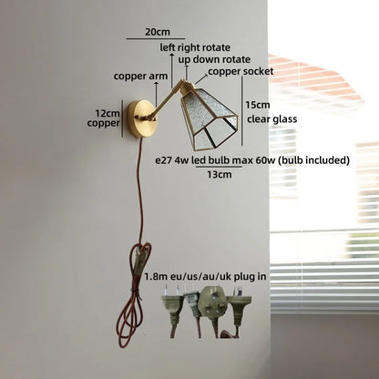 Élise Vintage Wandleuchte Messingarm aus Goldglas Kupfer mit LED
