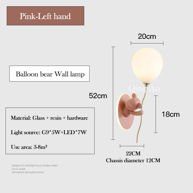 Chloé Balloon-Bär LED-Wandlampe Kinderzimmer Prinzessinnenstil