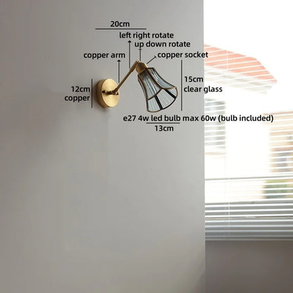 Élise Vintage Wandleuchte Messingarm aus Goldglas Kupfer mit LED