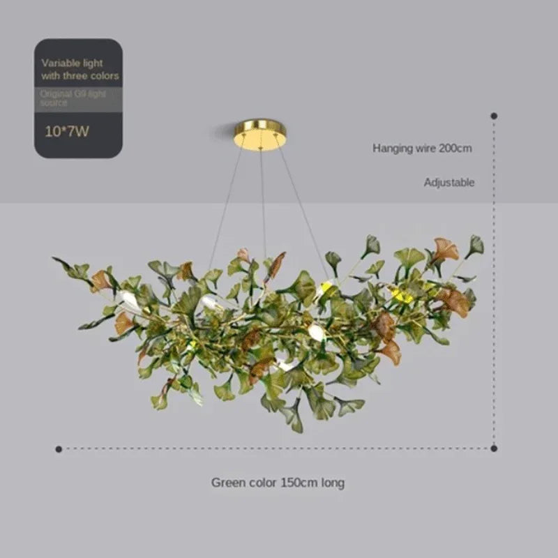Luxuriöser Ginkgoblatt-Glas-Ast-Kronleuchter