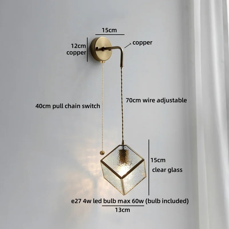 Élise Vintage Wandleuchte Messingarm aus Goldglas Kupfer mit LED