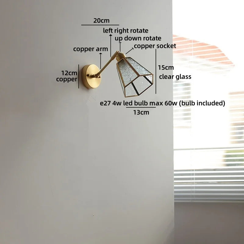 Élise Vintage Wandleuchte Messingarm aus Goldglas Kupfer mit LED