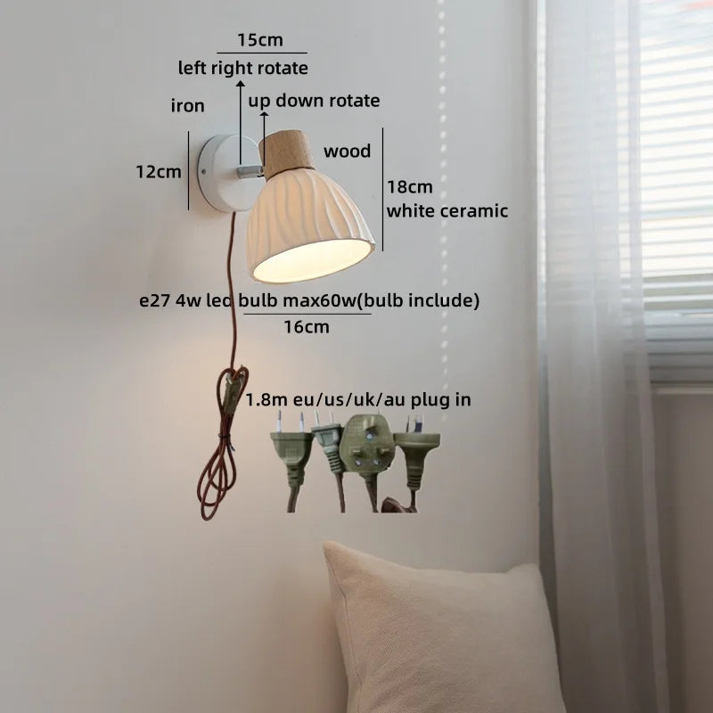 Camille White Ceramic LED Wall Lamp Switch E27 Nordic