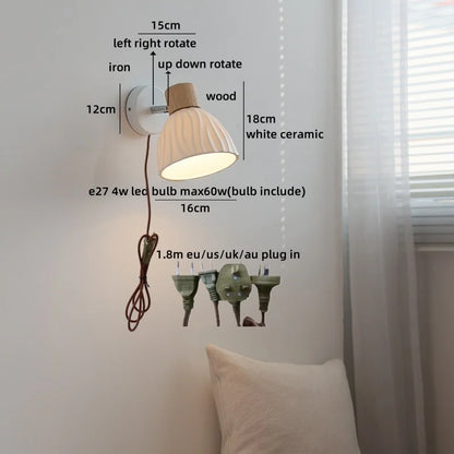 Camille White Ceramic LED Wall Lamp Switch E27 Nordic