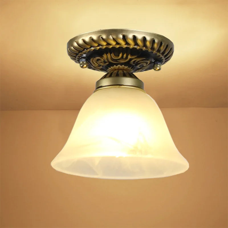 Camille Retro Glass Ceiling Light Ivory E27 Hallway Lamp