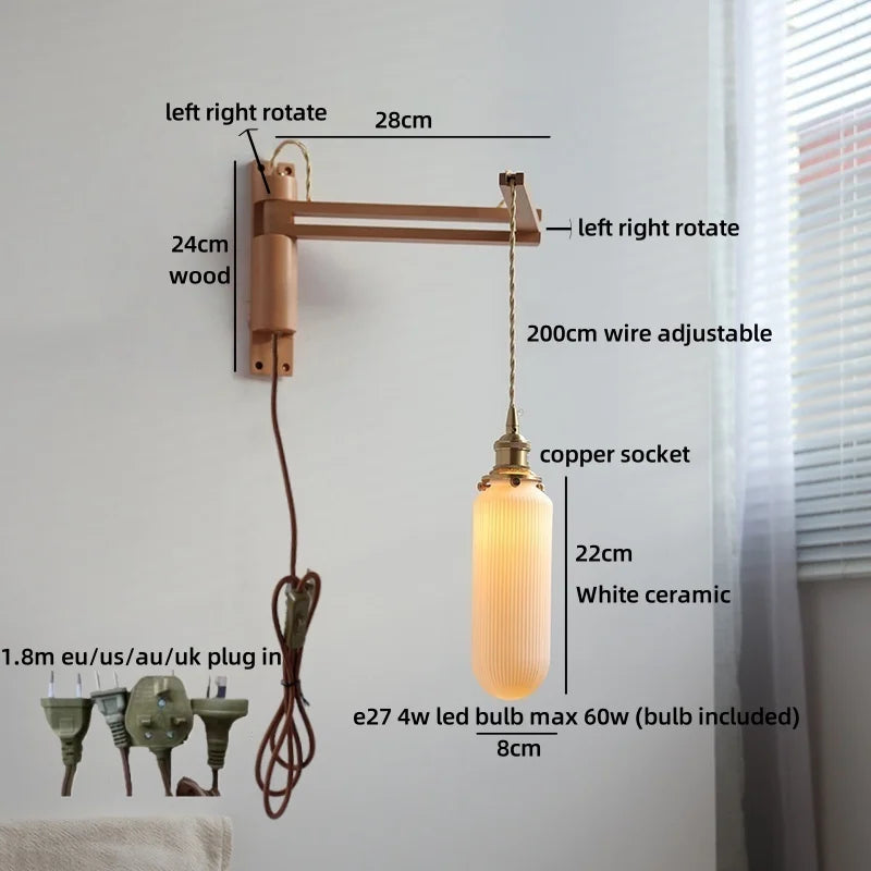 Elise Keramik-Holz-Wandleuchte für Nachttisch & Badezimmer