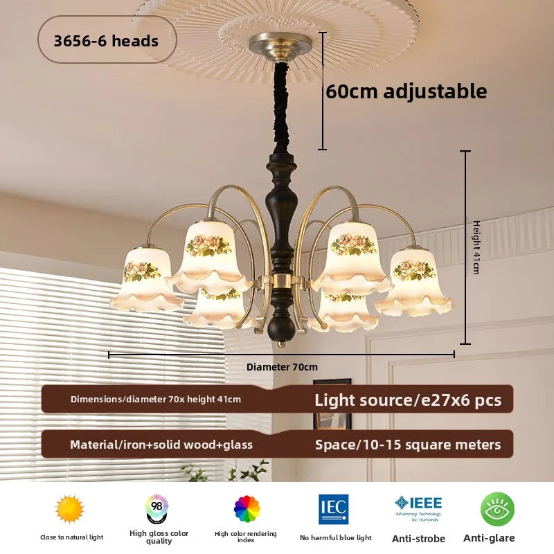 Camille Französisch Creme Holz Luxus Ketten-Pendelleuchte