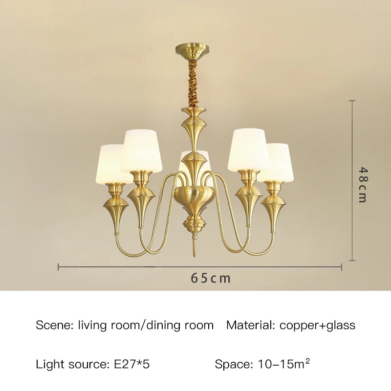 Classic Copper Ceiling Chandelier with Frosted Glass Shades for Living Room