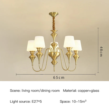 Classic Copper Ceiling Chandelier with Frosted Glass Shades for Living Room